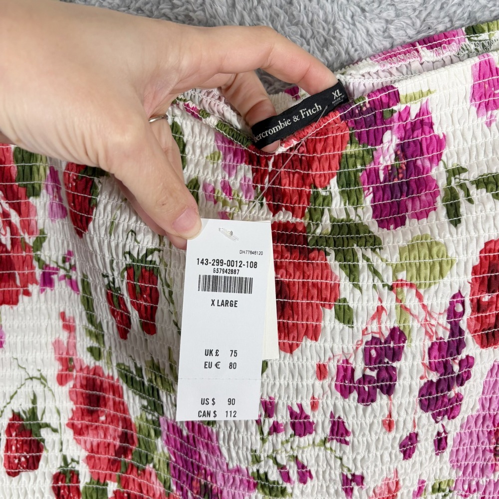 Abercrombie & Fitch Floral Fruit One Shoulder Smocked Top Midi Skirt Set XL NWT - Picture 10 of 13